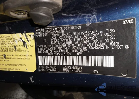 2005 Toyota Highlander from USA, damaged, VIN JTEDD21A550131579